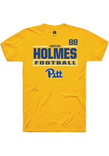 Justin Holmes Rally Mens Gold Pitt Panthers NIL Stacked Box Player T Shirt