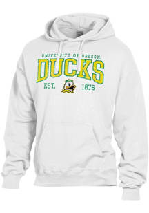 ComfortWash Oregon Ducks Mens White Name Mascot EST Logo Garment Dyed Long Sleeve Hoodie
