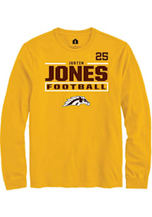 Justin Jones Western Michigan Broncos Gold Football NIL Stacked Box Long Sleeve Player T Shirt