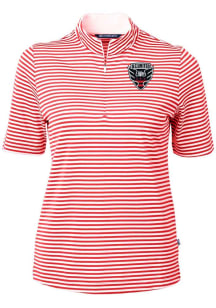 Cutter and Buck DC United Womens Red Virtue Eco Pique Stripe Short Sleeve Polo Shirt
