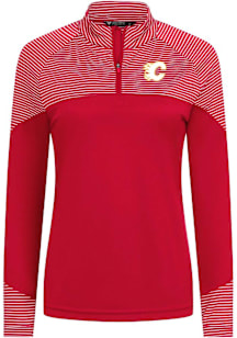Levelwear Calgary Flames Womens Red Classic Stripes Embroidered 3D Patch Qtr Zip