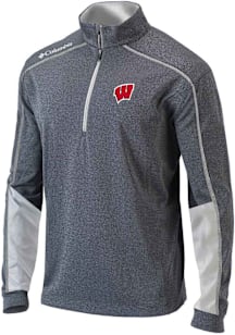 Columbia Wisconsin Badgers Mens White Heat Seal Omni Wick Shotgun 2.0 Long Sleeve Qtr Zip Pullover