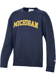Champion Michigan Wolverines Youth Blue Team Wordmark Long Sleeve Crew Sweatshirt