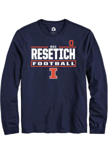 Mac Resetich Mens Navy Blue Illinois Fighting Illini NIL Stacked Box Long Sleeve Player T Shirt