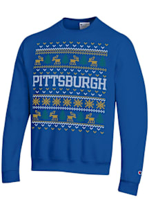 Champion Pitt Panthers Mens Blue Christmas Long Sleeve Crew Sweatshirt