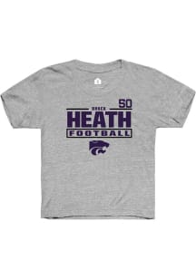 Brock Heath Youth Grey K-State Wildcats NIL Stacked Box Short Sleeve Player T-Shirt