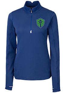 Cutter and Buck Seattle Sounders FC Womens Blue Traverse Qtr Zip Pullover