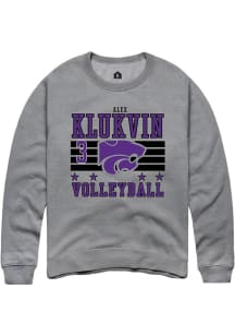 Alex Klukvin Rally Mens Grey K-State Wildcats NIL Striped Player Crew