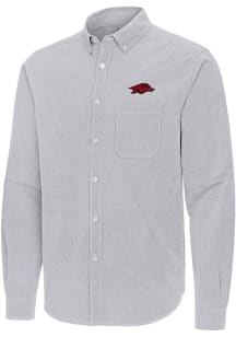 Antigua Arkansas Razorbacks Mens Ash Porter Long Sleeve Dress Shirt