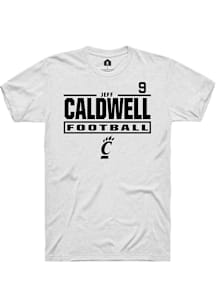 Jeff Caldwell Cincinnati Bearcats White Football NIL Stacked Box Short Sleeve Player T Shirt