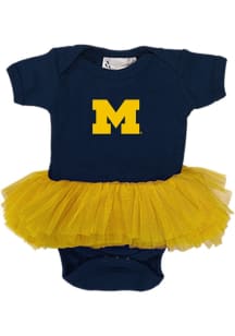 Baby Navy Blue Michigan Wolverines Two Tone Tutu Short Sleeve One Piece
