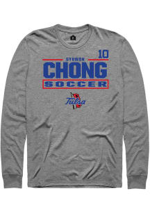 Gyuwon Chong Mens Graphite Tulsa Golden Hurricane NIL Stacked Box Long Sleeve Player T Shirt