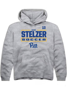 Sage Stelzer Rally Youth Grey Pitt Panthers NIL Stacked Box Long Sleeve Player Hoodie