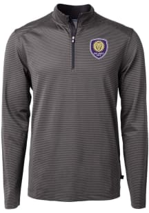 Cutter and Buck Orlando City SC Mens Black Virtue Eco Pique Micro Stripe Long Sleeve Qtr Zip Pullo..