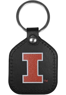 Illinois Fighting Illini Leather Square Keychain - Black