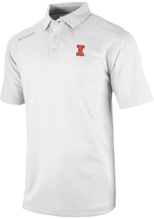 Mens Illinois Fighting Illini White Columbia Heat Seal Omni Wick Shotgun Short Sleeve Polo Shirt