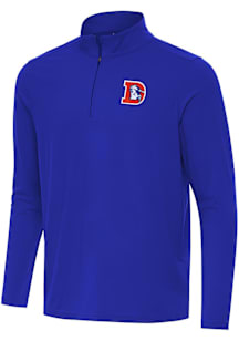 Antigua Denver Broncos Mens Navy Blue Classic Intent Long Sleeve Qtr Zip Pullover