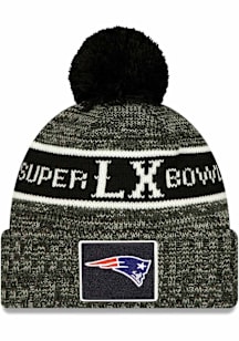 New Era New England Patriots Black Super Bowl LX Participant Cuff Pom Mens Knit Hat