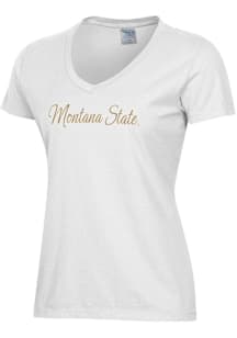 ComfortWash Montana State Bobcats Womens White Script Garment Dyed Short Sleeve T-Shirt