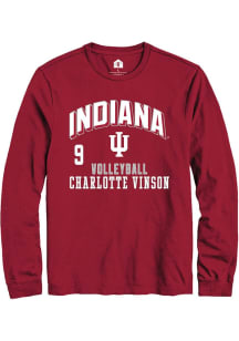 Charlotte Vinson Mens Crimson Indiana Hoosiers NIL Arch Logo Long Sleeve Player T Shirt
