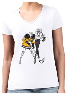 4Her Boston Bruins Womens White Hockey Girls Design Short Sleeve T-Shirt