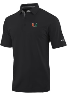 Columbia Miami Hurricanes Mens Black Heat Seal Even Lie Short Sleeve Polo