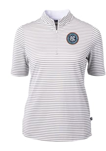 Cutter and Buck New York City FC Womens Grey Virtue Eco Pique Stripe Short Sleeve Polo Shirt
