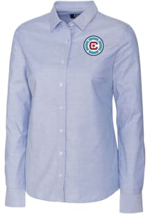 Cutter and Buck Chicago Fire Womens Stretch Oxford Long Sleeve Light Blue Dress Shirt