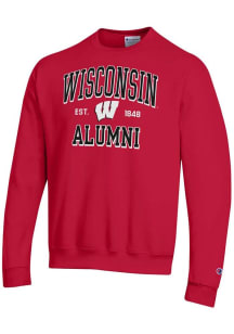 Mens Wisconsin Badgers Red Champion Est Alumni Powerblend Crew Sweatshirt