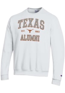 Champion Texas Longhorns Mens White Est Alumni Powerblend Long Sleeve Crew Sweatshirt