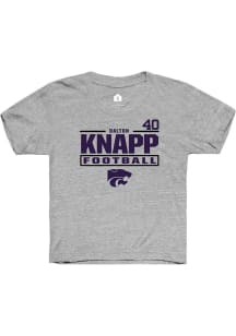 Dalton Knapp Youth Grey K-State Wildcats NIL Stacked Box Short Sleeve Player T-Shirt