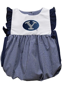 Vive La Fete BYU Cougars Baby Girls Blue Gingham Bubble Short Sleeve Dress