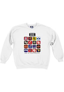 Blue 84 Big 12 Mens White All Team Icons Long Sleeve Crew Sweatshirt