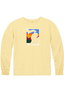 Michigan Womens Yellow Color Block State Shape Crew Sweatshirt