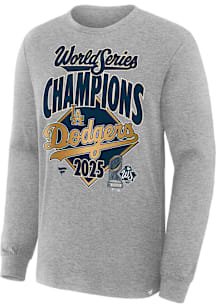 Los Angeles Dodgers Grey 2025 World Series Champions Locker Room Long Sleeve T Shirt