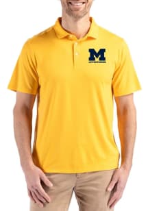 Mens Michigan Wolverines Yellow Cutter and Buck Letterwinners M Club Coastline Eco Short Sleeve Po..