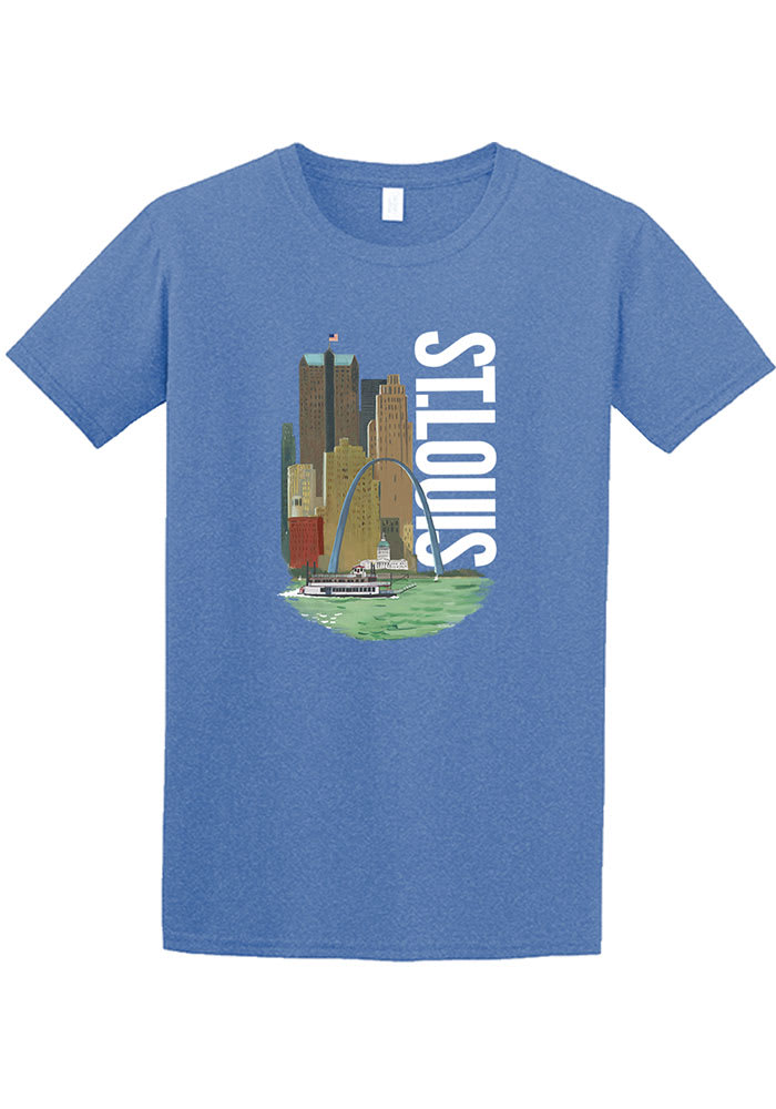 St Louis Blue Vintage Watercolor Skyline Short Sleeve Fashion T Shirt