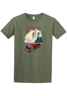 Detroit Olive Vintage Car Skyline Short Sleeve Fashion T Shirt
