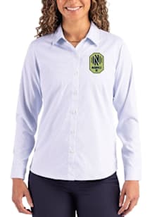 Cutter and Buck Nashville SC Womens Epic Confidence Pinstripe Long Sleeve Light Blue Dress Shirt