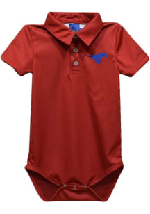 Vive La Fete SMU Mustangs Baby Red Team Short Sleeve One Piece Polo