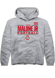 Tywone Malone jr Rally Ohio State Buckeyes Youth NIL Stacked Box Long Sleeve Player Hoodie Grey