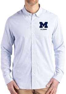 Mens Michigan Wolverines Light Blue Cutter and Buck Alumni Epic Confidence Pinstripe Long Sleeve D..