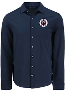 Cutter and Buck New England Revolution Mens Navy Blue Advantage Soft Pique Long Sleeve Dress Shirt
