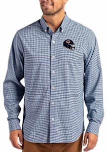 Cutter and Buck Chicago Bears Mens Light Blue Helmet Gingham LS Woven Long Sleeve Dress Shirt