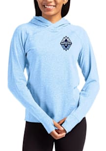 Cutter and Buck Vancouver Whitecaps FC Womens Light Blue Adapt Knit Hood Hooded Sweatshirt