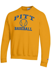 Mens Pitt Panthers Gold Champion Baseball Powerblend Crew Sweatshirt