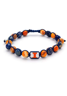 Stainless Steel Beaded Thread Illinois Fighting Illini Mens Bracelet - Orange