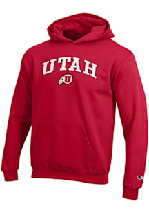 Champion Utah Utes Youth Red Team Logo Long Sleeve Hoodie