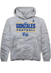Cole Gonzales Rally Youth Grey Pitt Panthers NIL Stacked Box Long Sleeve Player Hoodie