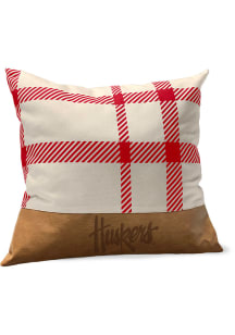 Red Cornhuskers 18x18 Plaid Faux Leather Pillow